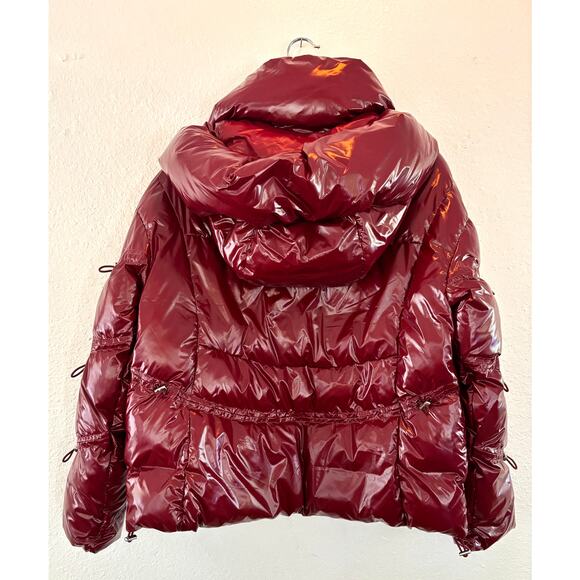 ALO Yoga Stunner Puffer Jacket Cranberry Red Shiny Puffy Hooded Winter Coat XXS - Picture 6 of 8